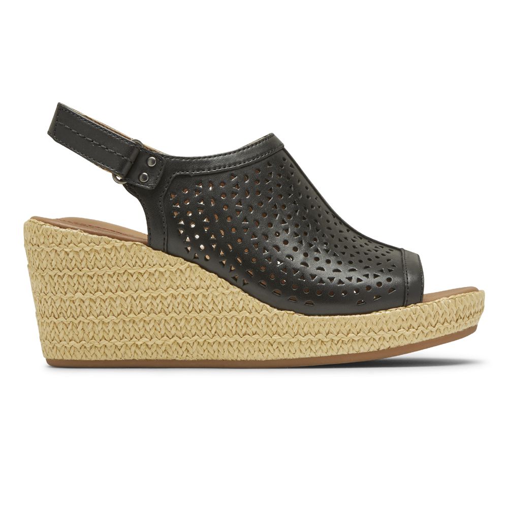 Rockport Cobb Hill Erika Perforated - Womens Wedges Sandals - Black - NZ (UTX-379160)